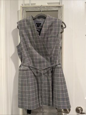 Express Gray Plaid Sleeveless Wrap Dress Vest